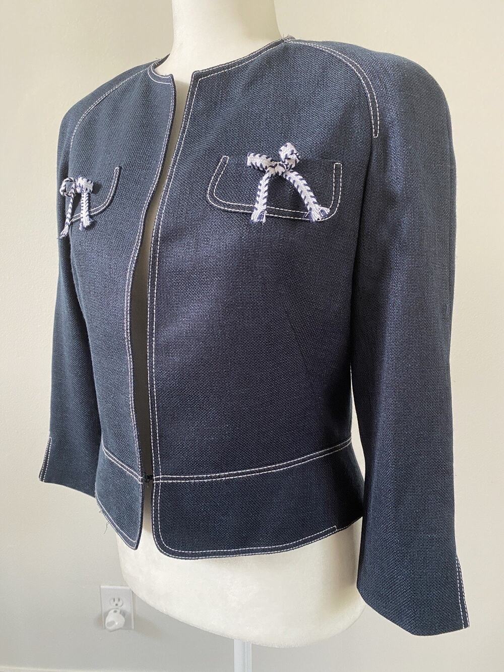 Nipon Boutique Women’s Blue Casual LS Lined Shoulder Pads Jacket Sz 8